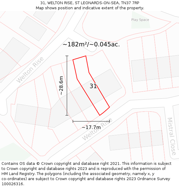 31, WELTON RISE, ST LEONARDS-ON-SEA, TN37 7RP: Plot and title map