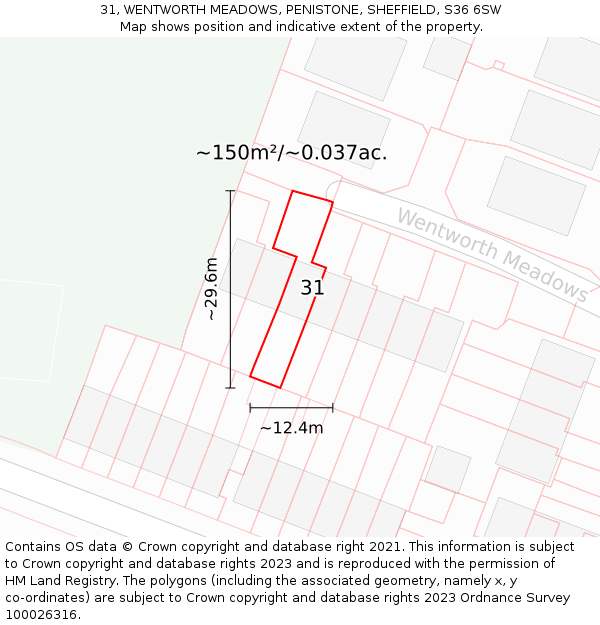 31, WENTWORTH MEADOWS, PENISTONE, SHEFFIELD, S36 6SW: Plot and title map