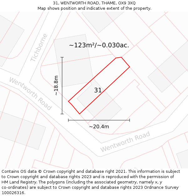 31, WENTWORTH ROAD, THAME, OX9 3XQ: Plot and title map
