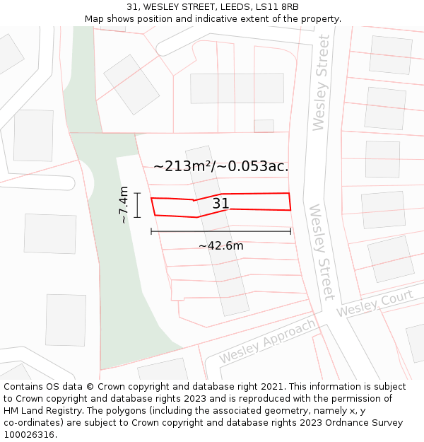 31, WESLEY STREET, LEEDS, LS11 8RB: Plot and title map