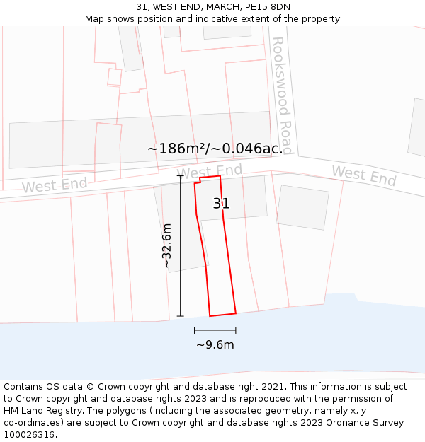 31, WEST END, MARCH, PE15 8DN: Plot and title map