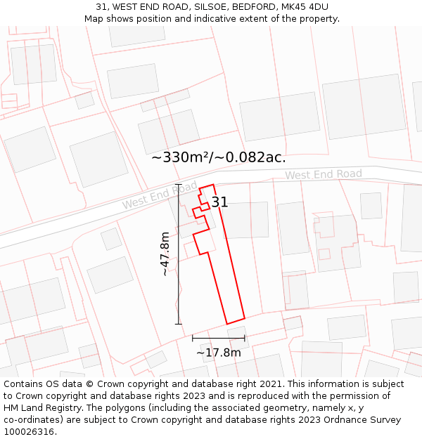 31, WEST END ROAD, SILSOE, BEDFORD, MK45 4DU: Plot and title map