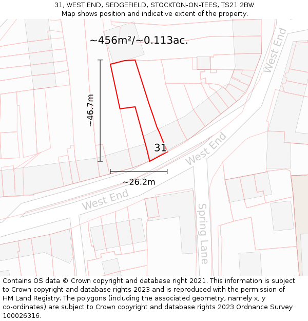 31, WEST END, SEDGEFIELD, STOCKTON-ON-TEES, TS21 2BW: Plot and title map