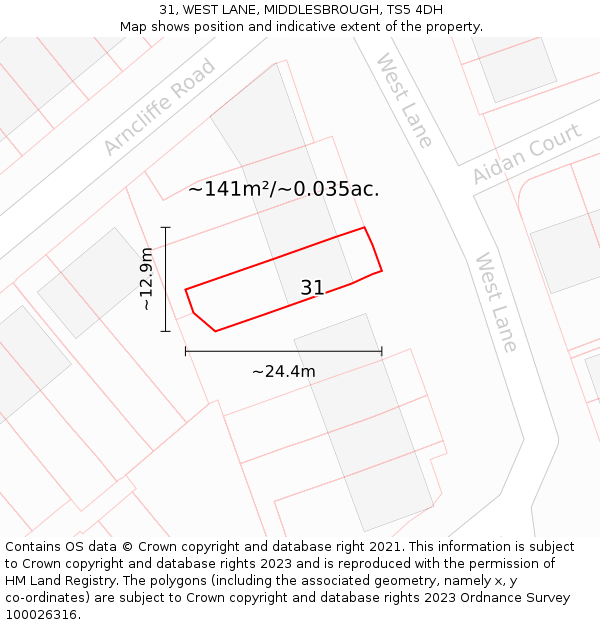 31, WEST LANE, MIDDLESBROUGH, TS5 4DH: Plot and title map