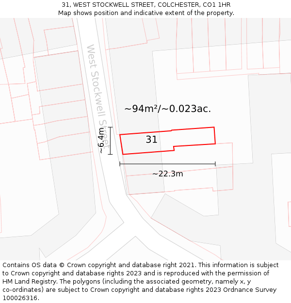 31, WEST STOCKWELL STREET, COLCHESTER, CO1 1HR: Plot and title map