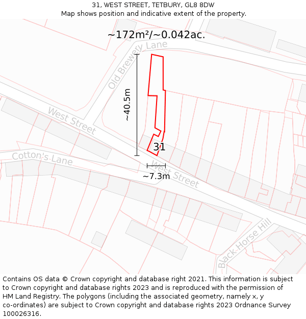 31, WEST STREET, TETBURY, GL8 8DW: Plot and title map