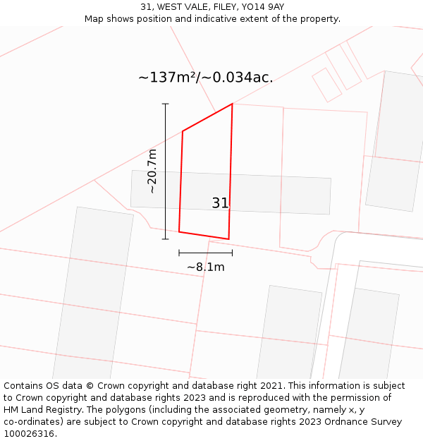31, WEST VALE, FILEY, YO14 9AY: Plot and title map