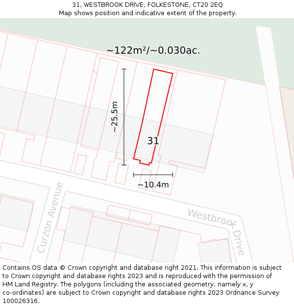 31, WESTBROOK DRIVE, FOLKESTONE, CT20 2EQ: Plot and title map