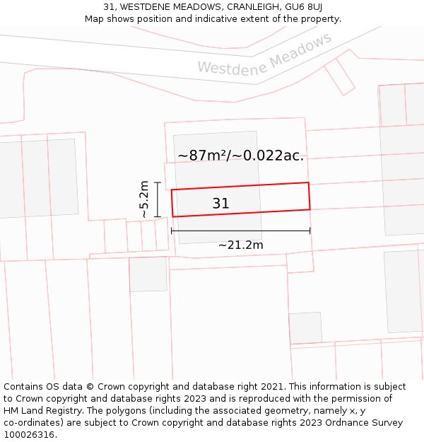 31, WESTDENE MEADOWS, CRANLEIGH, GU6 8UJ: Plot and title map