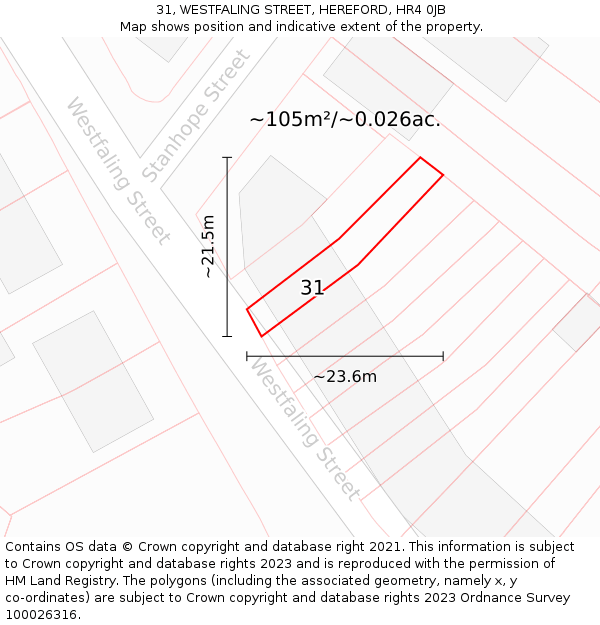 31, WESTFALING STREET, HEREFORD, HR4 0JB: Plot and title map