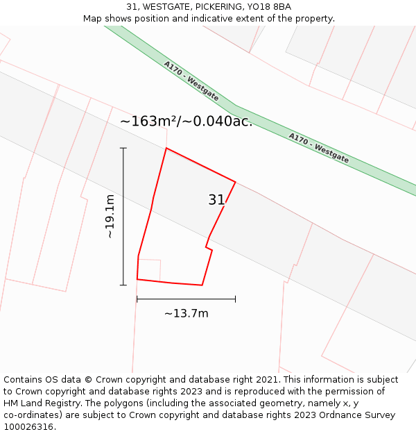 31, WESTGATE, PICKERING, YO18 8BA: Plot and title map