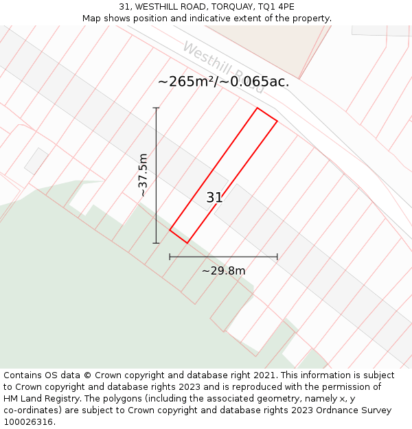 31, WESTHILL ROAD, TORQUAY, TQ1 4PE: Plot and title map