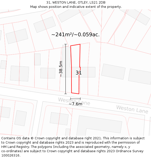 31, WESTON LANE, OTLEY, LS21 2DB: Plot and title map