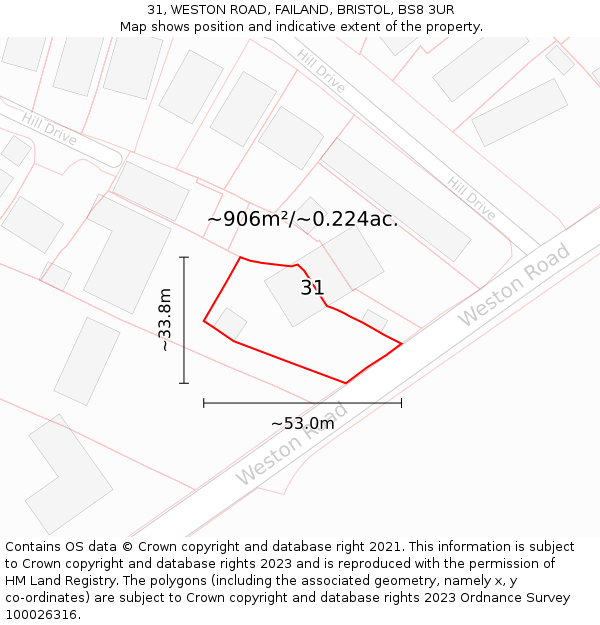 31, WESTON ROAD, FAILAND, BRISTOL, BS8 3UR: Plot and title map