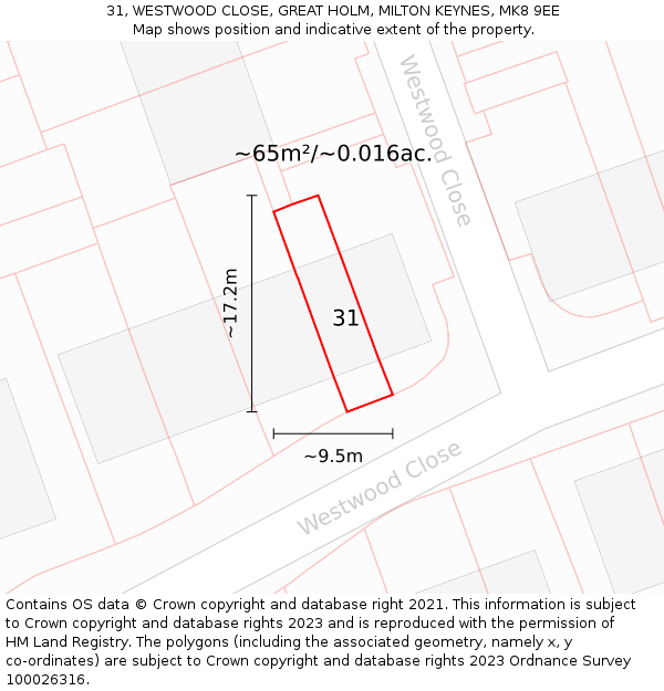 31, WESTWOOD CLOSE, GREAT HOLM, MILTON KEYNES, MK8 9EE: Plot and title map