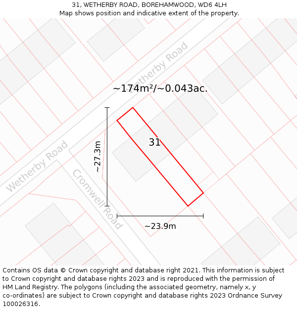 31, WETHERBY ROAD, BOREHAMWOOD, WD6 4LH: Plot and title map