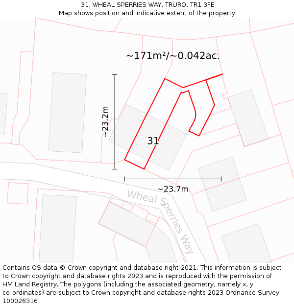31, WHEAL SPERRIES WAY, TRURO, TR1 3FE: Plot and title map