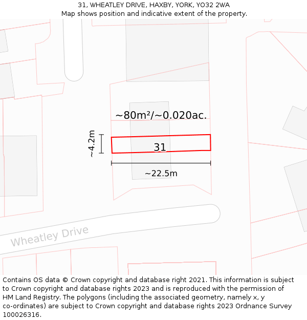 31, WHEATLEY DRIVE, HAXBY, YORK, YO32 2WA: Plot and title map