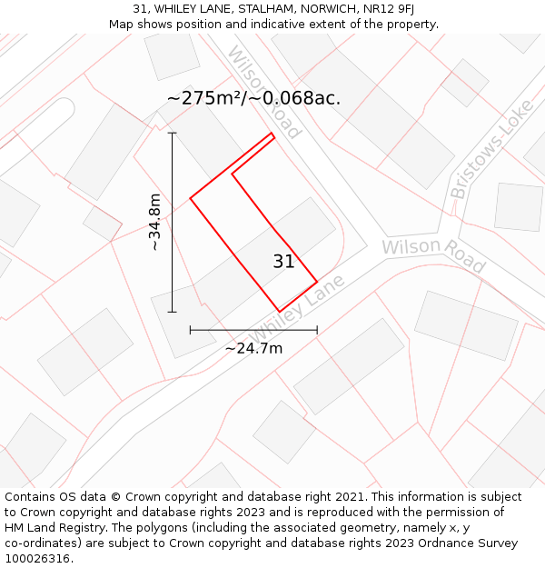 31, WHILEY LANE, STALHAM, NORWICH, NR12 9FJ: Plot and title map