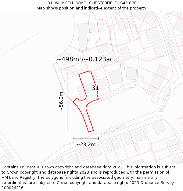 31, WHINFELL ROAD, CHESTERFIELD, S41 8BF: Plot and title map