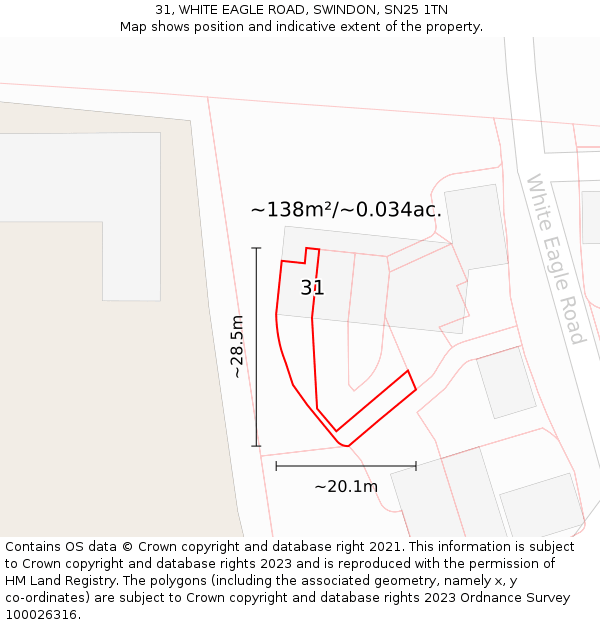 31, WHITE EAGLE ROAD, SWINDON, SN25 1TN: Plot and title map