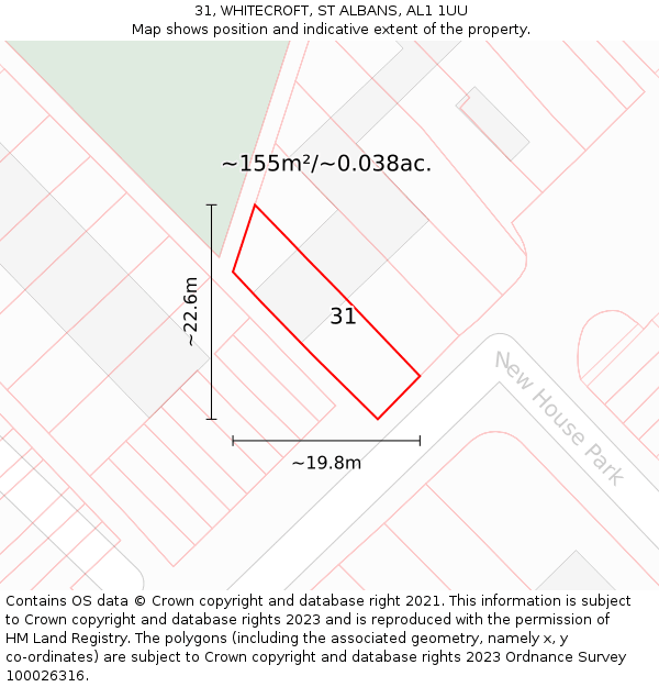 31, WHITECROFT, ST ALBANS, AL1 1UU: Plot and title map