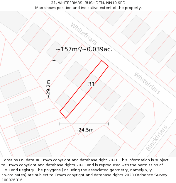 31, WHITEFRIARS, RUSHDEN, NN10 9PD: Plot and title map