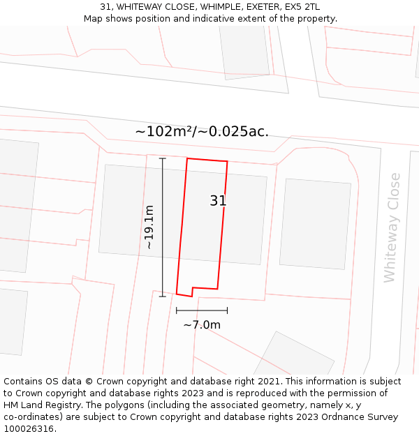 31, WHITEWAY CLOSE, WHIMPLE, EXETER, EX5 2TL: Plot and title map