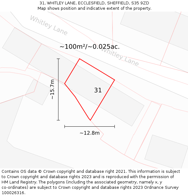 31, WHITLEY LANE, ECCLESFIELD, SHEFFIELD, S35 9ZD: Plot and title map
