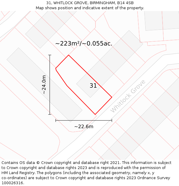 31, WHITLOCK GROVE, BIRMINGHAM, B14 4SB: Plot and title map