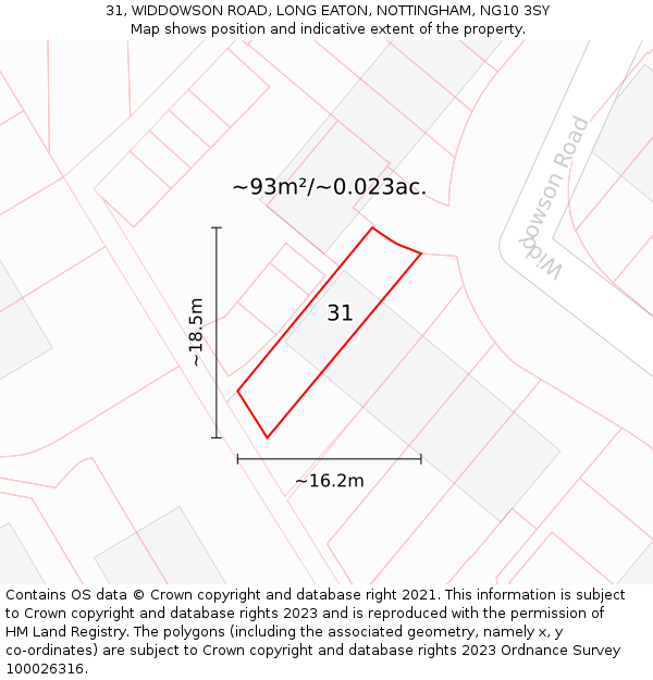 31, WIDDOWSON ROAD, LONG EATON, NOTTINGHAM, NG10 3SY: Plot and title map