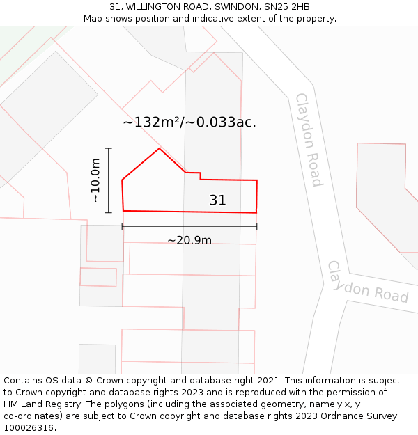 31, WILLINGTON ROAD, SWINDON, SN25 2HB: Plot and title map
