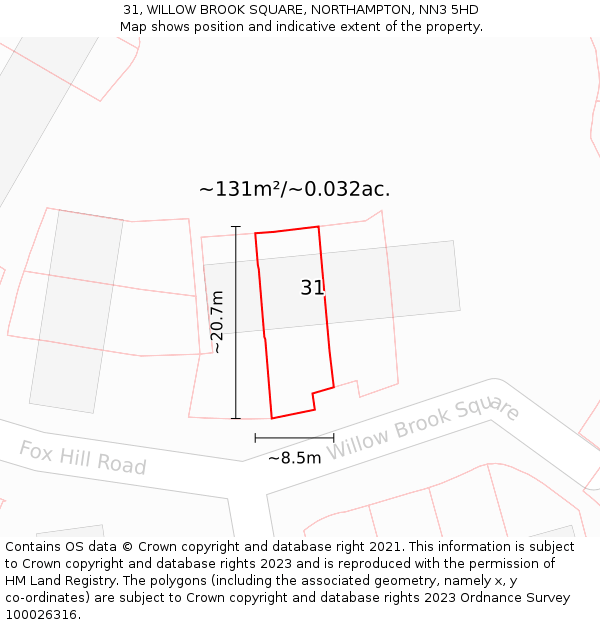 31, WILLOW BROOK SQUARE, NORTHAMPTON, NN3 5HD: Plot and title map