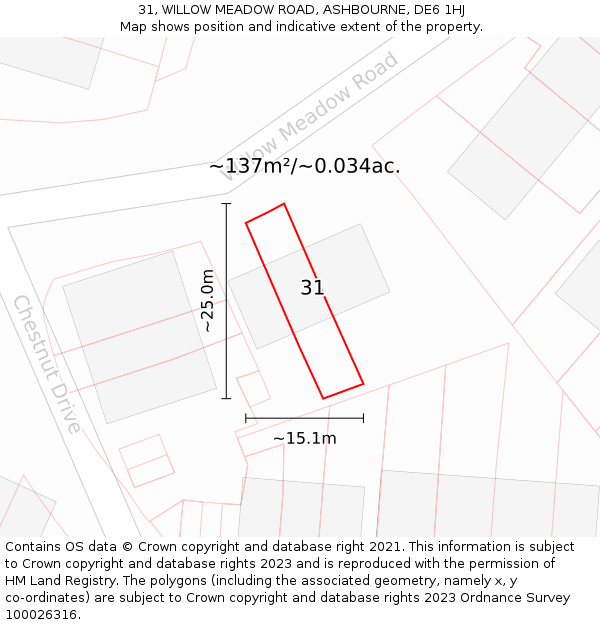 31, WILLOW MEADOW ROAD, ASHBOURNE, DE6 1HJ: Plot and title map