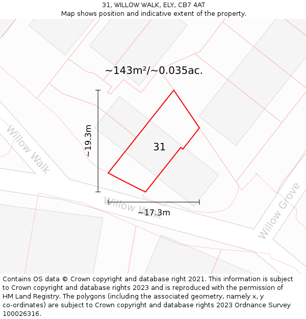 31, WILLOW WALK, ELY, CB7 4AT: Plot and title map