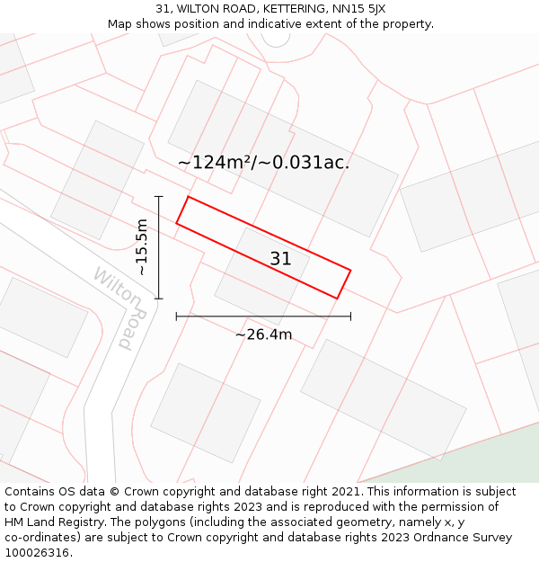 31, WILTON ROAD, KETTERING, NN15 5JX: Plot and title map