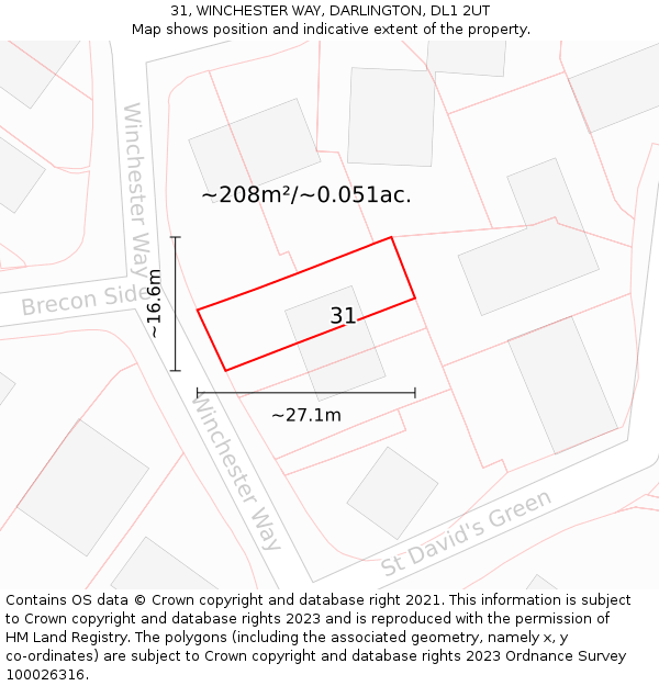 31, WINCHESTER WAY, DARLINGTON, DL1 2UT: Plot and title map