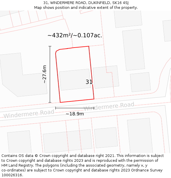 31, WINDERMERE ROAD, DUKINFIELD, SK16 4SJ: Plot and title map