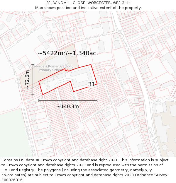 31, WINDMILL CLOSE, WORCESTER, WR1 3HH: Plot and title map