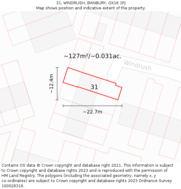31, WINDRUSH, BANBURY, OX16 1PJ: Plot and title map