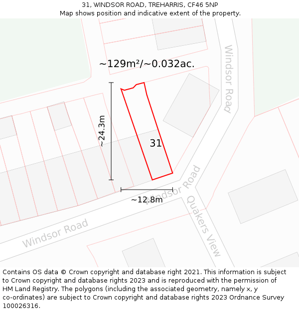 31, WINDSOR ROAD, TREHARRIS, CF46 5NP: Plot and title map