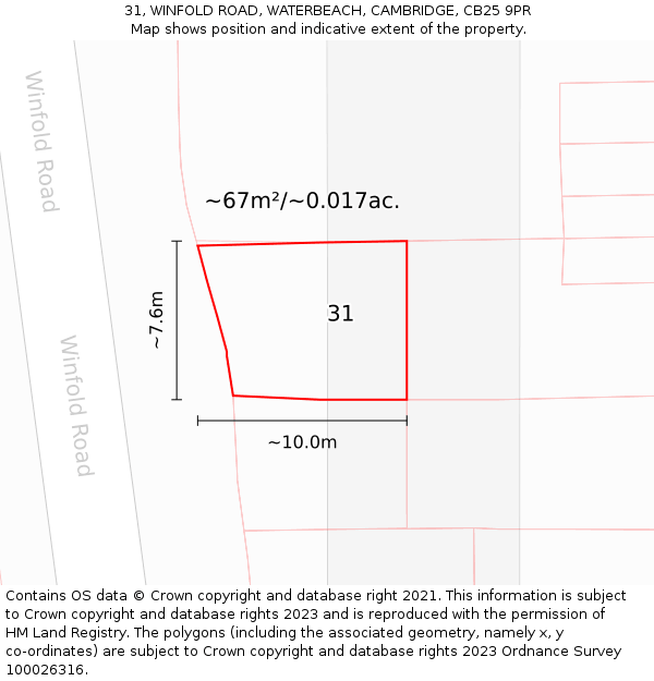 31, WINFOLD ROAD, WATERBEACH, CAMBRIDGE, CB25 9PR: Plot and title map