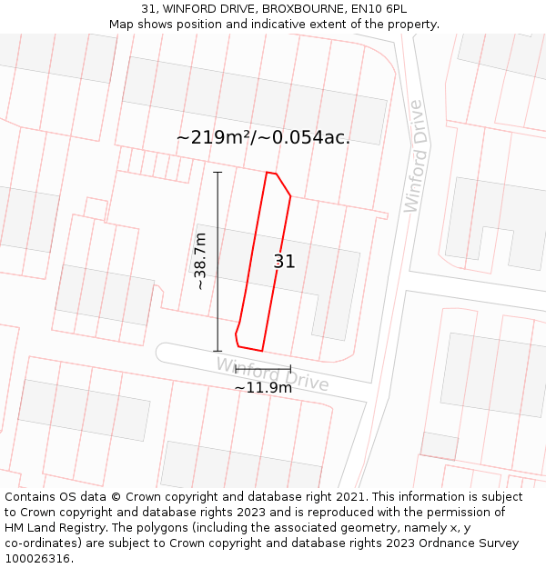31, WINFORD DRIVE, BROXBOURNE, EN10 6PL: Plot and title map