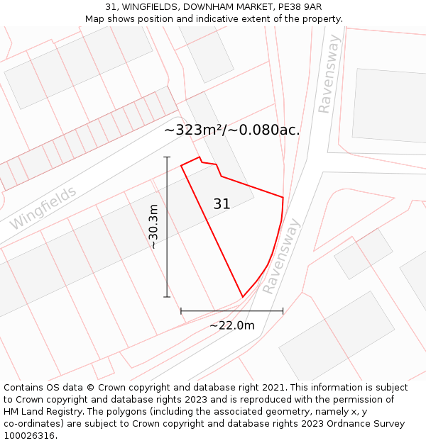31, WINGFIELDS, DOWNHAM MARKET, PE38 9AR: Plot and title map