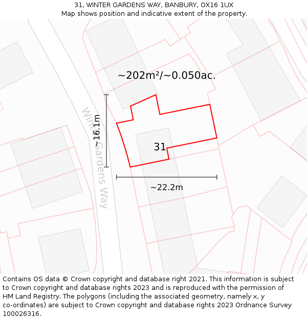 31, WINTER GARDENS WAY, BANBURY, OX16 1UX: Plot and title map