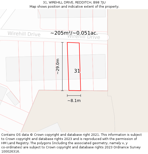 31, WIREHILL DRIVE, REDDITCH, B98 7JU: Plot and title map
