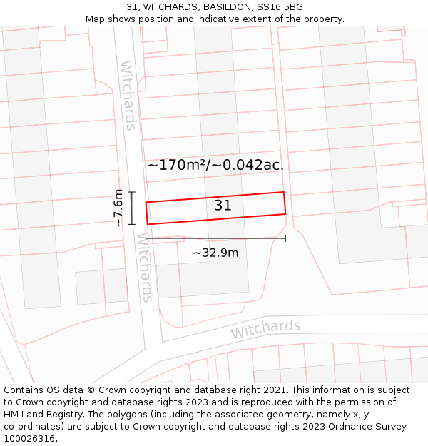 31, WITCHARDS, BASILDON, SS16 5BG: Plot and title map