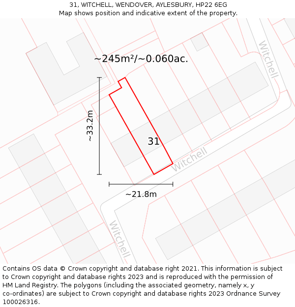 31, WITCHELL, WENDOVER, AYLESBURY, HP22 6EG: Plot and title map