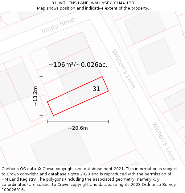 31, WITHENS LANE, WALLASEY, CH44 1BB: Plot and title map