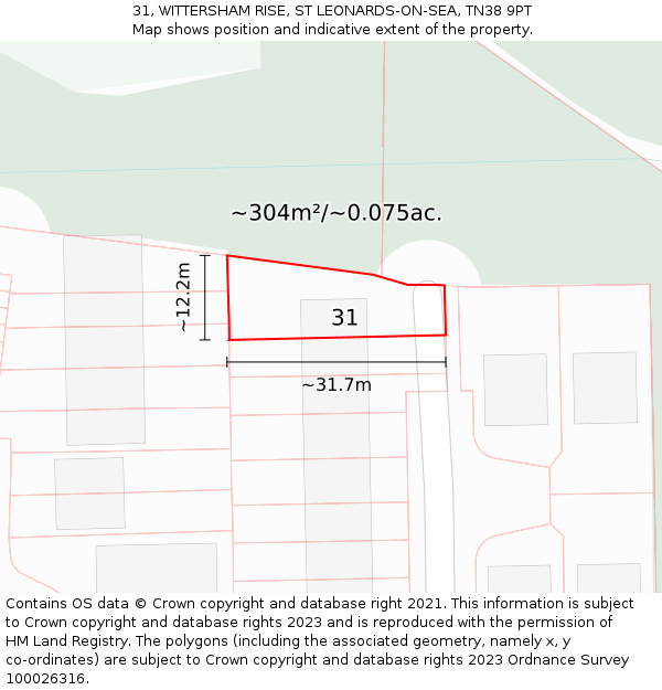 31, WITTERSHAM RISE, ST LEONARDS-ON-SEA, TN38 9PT: Plot and title map
